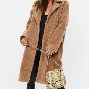Camel chunky borg teddy coat